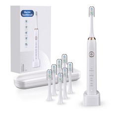 8刷頭成人電動牙刷 磁懸浮軟毛刷, 白色, 中性英文包裝