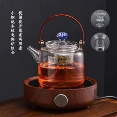 티포트 하이라이트 스토브 1구 끓이기용 전기 다도 차주전자, 차스토브호두+꽃끓는냄비