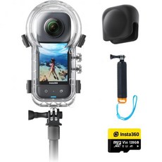 인스타360 X3 ｜360도 카메라 액션카메라 신형 1/2인치 48MP 센서 PX8 방수 5.7K 360도 영상 72MP 사진 손떨림 보정 액티브 HDR 4K 1인칭 시점 60, 보이지 않는 잠수 키트-128GB SD 카드