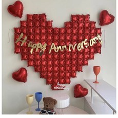 AM ANNA 레드 러브 빅하트 풍선 + 주년 기념 가랜드 세트 발렌타인데이 감성 로맨틱 고백 파티용품, 혼합 색상