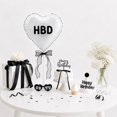 이벤트홀릭 HBD 하트풍선 생일파티용품 생일상 소품 세트, 1개, 3.화이트하트 세트