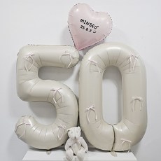 올리브파티 50일 셀프 촬영 하트 숫자 레터링 풍선 세트, 6 리본 베이지핑크, 1세트