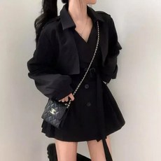 여성 원피스 기출 사이즈 가을 빈티지 정장 넥 스트링 하프 플리츠 트렌치 OP3