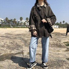 툴링 코트 여성 느슨한 bf 윈드 포트 복고풍 2022 년 봄 &middot; 가을 한국판 단조 밀물 윈드브레이커
