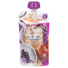 Happy Family Organics Tot® 슈퍼 모닝 유제품 무함유 2년 이상용 유기농 사과 아사이 코코넛밀크 귀리 및 치아 113g(4oz) Organ, Happy Family Organics, Tot®,