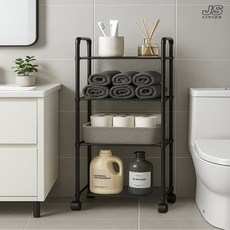 JS리빙 화장실 선반 정리함 4단 철제 욕실 수납 정리대 샤워실 세면대 베란다 세탁실 보조 수납장 다용도 간이 받침대 팬트리 다용도실 수납함 @JSLV_ 74D011#BLACK98, 1개