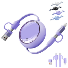 에이릴 4 in 1 올인원 100W 초고속 릴 케이블 충전기, 1개, 퍼플, 100mm