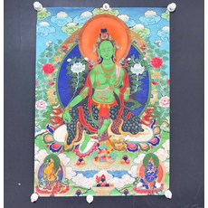 綠度母唐卡 絹布 尺寸59x83cm, 如圖所示, 1個