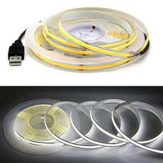 USB COB 램프 스트립 DC5V 320LED/M 화이트/레드/핑크/아이스 블루/옐로우 캐비닛 라이트 TV 리본 로프 LE, 01 4M, 09 6000K-WHITE