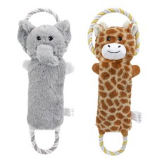 강아지 삑삑이 바스락 터그 놀이 장난감 인형 2종 세트, 1세트, 코끼리+기린
