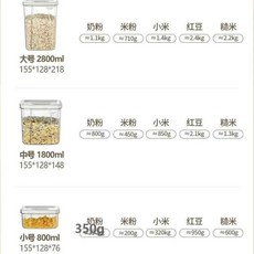 嬰兒米粉奶粉儲存罐 1800ml 防潮密封盒, 1個, 中號1800ml送勺子帶刮板,四個裝升級加厚