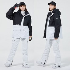 스키복 보드복 남여공용 상하세트 방수 방풍 보온 편안한 패션 커플 색상, 블랙+화이트+화이트, 1개