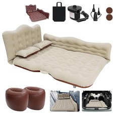 ISWEES 자동차 침대 SUV 에어 매트리스 전기 펌프가 있는 자동차 에어 매트리스 공기 주입식 베개 2개 및 뒷좌석 사이드 시트 트렁크 수면용 두꺼운 캠핑 침대용, Brown With Air Pump