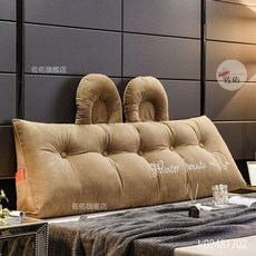 桃園出貨 簡約三角床頭靠墊 臥室大靠枕 床頭墊 靠枕軟包 大靠背 長靠枕 沙發榻榻米 床靠墊 大靠枕, 臻絨大耳朵-墨綠,180長x50高x20厚cm