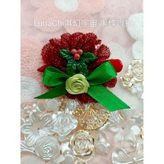 LunaChi 聖誕花圈髮夾 蕾絲緞帶髮飾, 1個, 花圈-聖誕紅葉子5.5公分