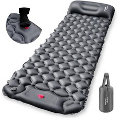 AirEase 充氣睡墊 10cm 厚度 腳踏式 附枕頭 舒適露營睡墊, 黑