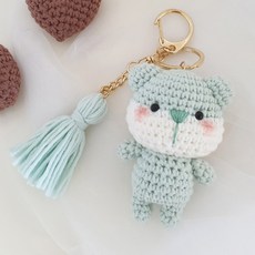 [JW손뜨개] 귀여운 동물 키링 (곰 토끼 고양이) 만들기 패키지, 민트곰돌이, 1개