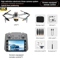 M4 드론 8K HD 3 카메라 4.5인치 화면 장착 장애물 회피 360도 플립 항공 촬영 쿼드콥터 보안 모니터링, 02 Gray 8K
