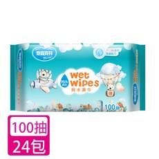 奈森克林 雲朵小熊純水濕紙巾，100抽x24包，純水配方，柔軟親膚，抽取方便，居家外出必備, 1個裝, 1個