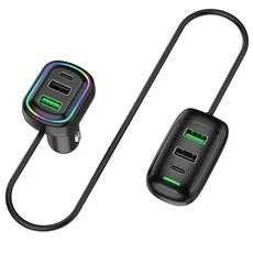 6포트 USB Type-C 전면 및 후면 확장 차량용 충전기(RGB 조명 포함) PD 고속 충전 전원 어댑터(휴대폰 노트, 01 검정색