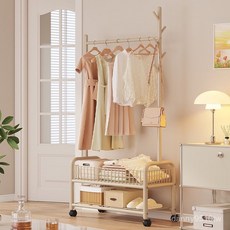 奶油風晾衣架落地家用臥室客廳網紅室內掛衣服架子簡易移動衣帽架, 60架子-奶油白,尺寸如圖