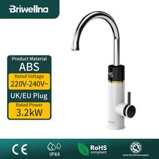브리웰나 인스턴트 온수 수도꼭지 건메탈 그레이 전기 주방용 220V 흐르는 온수기, 유럽 연합, KP91 White