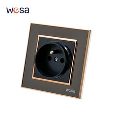 WESA 블랙 미러 전원 소켓 2 USB EU 표준 전기 콘센트 접지 플러그 벽 난연성, France So et G nd, 1