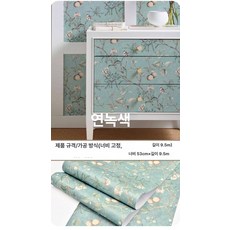 레트로벽지 셀프 엔틱벽지 방수 자체접착 레트로그린3미터, CX1003 플로럴 앤 버드 블루그린 1롤