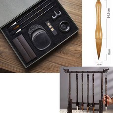 熱賣 文房四寶毛筆套裝筆墨紙硯精品書法鎮尺墨條硯臺毛筆 毛筆 書寫筆 文房四寶套裝 書房用品 書寫用品 文具 美術用品, 煙月稀文房四寶+鬥筆+12掛筆, 1個