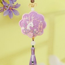 桃園出貨 龍年新款【刺繡系列】卡通雙面刺繡吊飾刺繡手工diy材料包平安符 車掛飾自繡香包香囊雙面繡 交換禮物保佑平安, 夢鹿香囊（送平安玉扣+繡繃）, 1個