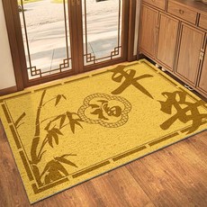 黃色招財進寶入戶門地墊，絲圈材質，家用進門中式風水腳墊，大門口防滑地毯，台灣出貨, QS-明黃竹子平安,50*80cm【絲圈進門地墊】, 1個