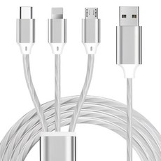 다온생활 3in1 USB타입 디바이스 멀티 LED 고속 충전 케이블 C타입 2M, 화이트