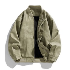 防風保暖翻領飛行夾克 戶外運動工裝機能風衣外套 美式皮衣派克大衣騎行服賽車服, 3XL建議體重175-205斤, 豆綠色