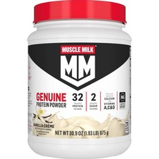 Muscle Milk 정품 단백질 파우더 바닐라 크림 0.9kg(2파운드) 12회분 단백질 32g 설탕 2g 칼슘 비타민 A C & D NSF 인증 스포츠 에, 875g, 1개