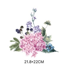 이로나 수채화 플라워 열전사 스티커 전사지 의류 가방 파우치 DIY, 1개, 핑크 수국