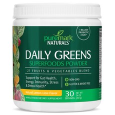 Puremark Naturals 每日綠色超級食物 檸檬-萊姆, 210g, 1個