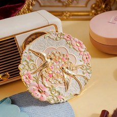 미츠케 빈티지 중국 스타일 미니 손거울 꽃 자개 감성 휴대용 화장 거울, 1개, 꽃거울
