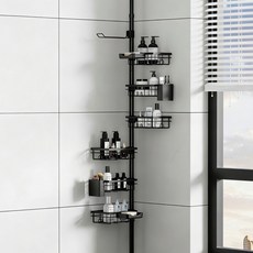 화장실선반 무타공 틈새선반 다용도 욕실 코너선반 높이조절 수납 블랙 천장돌기식 욕조, 1세트