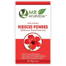 인도정품 MR Ayurveda 100% 유기농 헤나 파우더 화학물질 없음, 히비스커스, 100g (1팩), 1