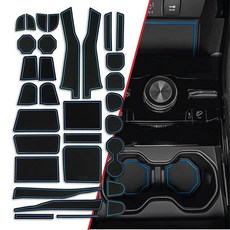 CUP 컵HolderHero 2014-2024 지프 그랜드 체로키 L 액세서리와 호환 - 프리미엄 맞춤형 내부 미끄럼 방지 먼지 컵 홀더 인서트 센터 콘솔 라이너 매트 도어, 블루 트림, Grand Cherokee L 2021-2024+