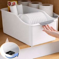 하이호프 꺼내기 쉬운 바퀴형 슬라이딩 팬트리 하부장 다용도 트레이, 2개, 화이트