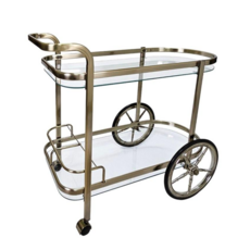 單扶手大輪橢圓酒車 - 含酒架、2色鐵管、清玻/灰玻/黑玻, 1個, 青古銅(電鍍),透明玻璃