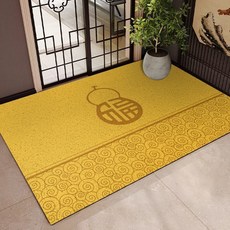 黃色招財進寶入戶門地墊，絲圈材質，家用進門中式風水腳墊，大門口防滑地毯，台灣出貨, QS-明黃葫蘆福氣滿滿,80*100cm【絲圈進門地墊】, 1個