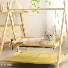 貓吊床雙層睡床寵物窩 懸掛式木質貓窩 寵物用品 桃園出貨, 雙層棕色,65*57*69cm, 1個