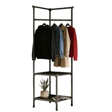 코너 행거 옷걸이 행거 스탠드형 2단수납 공간활용용, 블랙