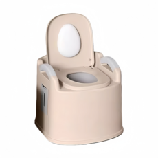 成人便攜式馬桶 帶扶手紙巾盒與緩衝靜音設計, 卡其色-軟座-全包圍, 1個
