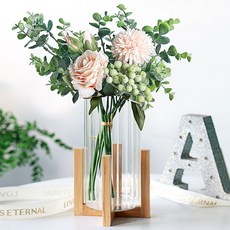 Etolies 나무 받침대 투명한 꽃병 투명 화병 꽃병 원형 실린더 수경재배 인테리어 화병, 투명