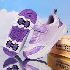 여자 롤러신발 휠리스 롤러 바퀴달린신발 운동화 4륜 롤러슈즈 힐리스운동화 바퀴신발, 자주색, 1개