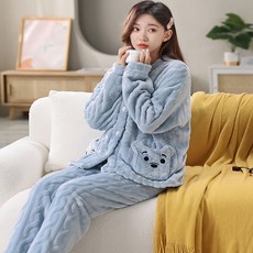 겨울철 여성 상하의 잠옷 세트 상하 극세사 수면 바지 파자마 홈웨어
