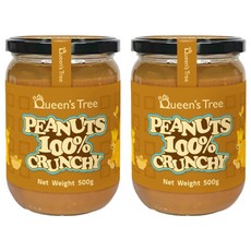퀸즈트리 100% 땅콩 피넛버터 크런치, 500g, 2개